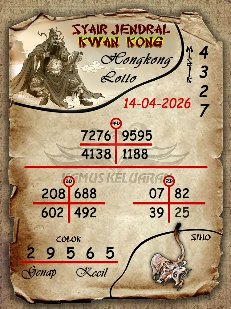 Syair Jendral Kwan Kong Hongkong Lotto 14 04 2026