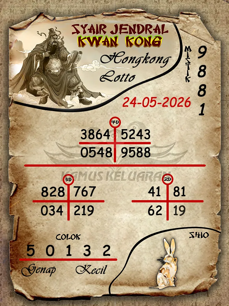 Syair Jendral Kwan Kong Hongkong Lotto 24 05 2026