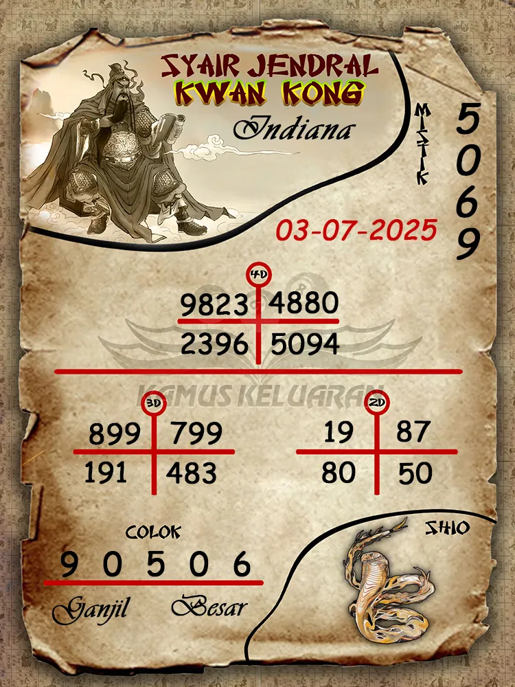 syair jendral kwan kong Indiana 03 07 2025