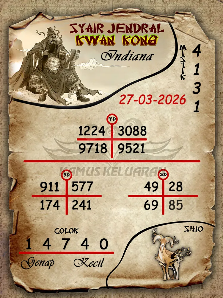 Syair Jendral Kwan Kong Indiana 27 03 2026