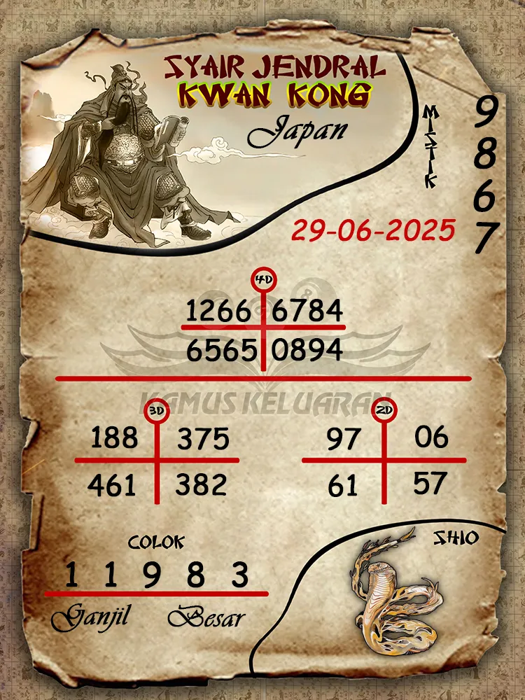 syair jendral kwan kong Japan 29 06 2025