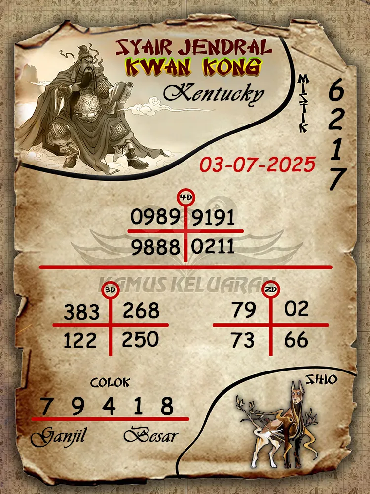 syair jendral kwan kong Kentucky 03 07 2025