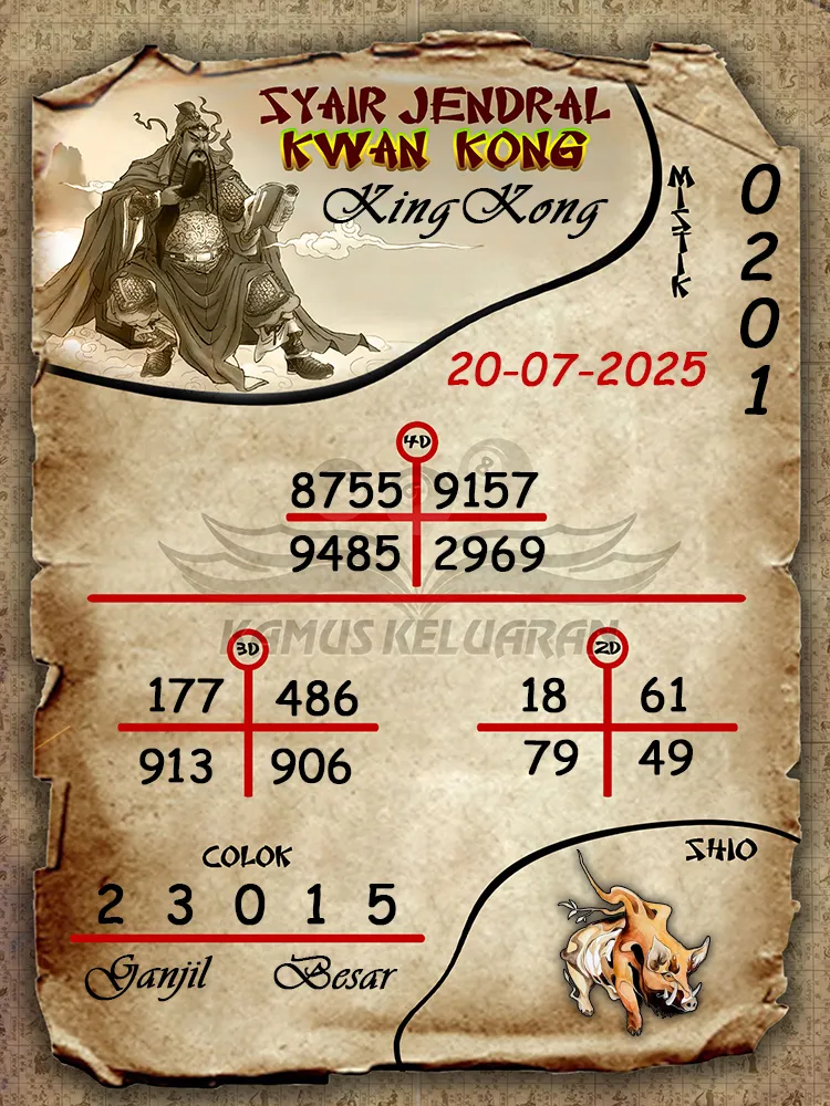 syair jendral kwan kong KingKong 20 07 2025
