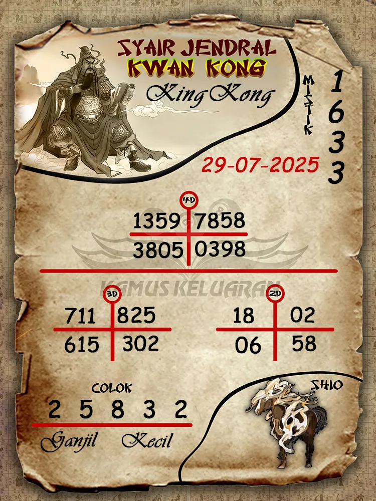 syair jendral kwan kong KingKong 29 07 2025