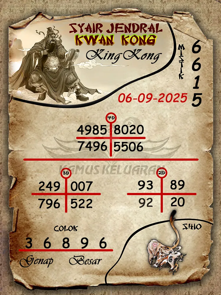 syair jendral kwan kong KingKong 06 09 2025