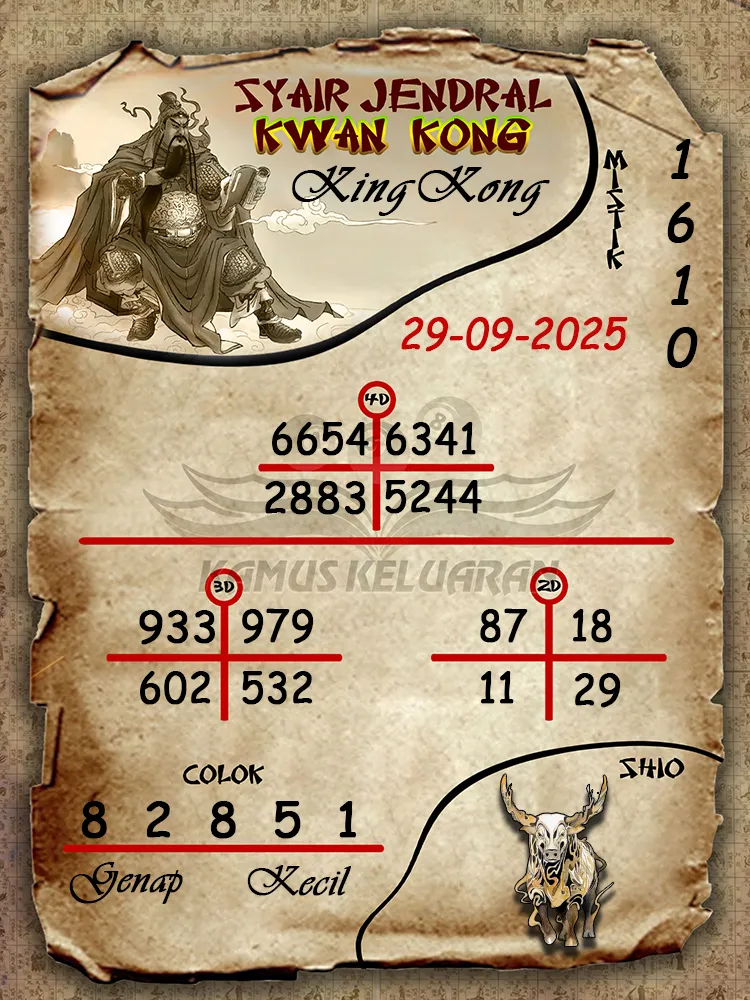 Syair jendral kwan kong KingKong 29 09 2025