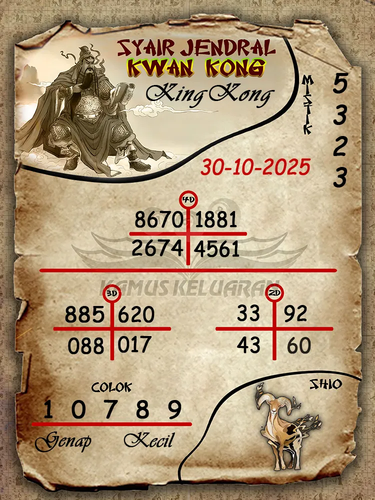 Syair Jendral Kwan Kong KingKong 30 10 2025