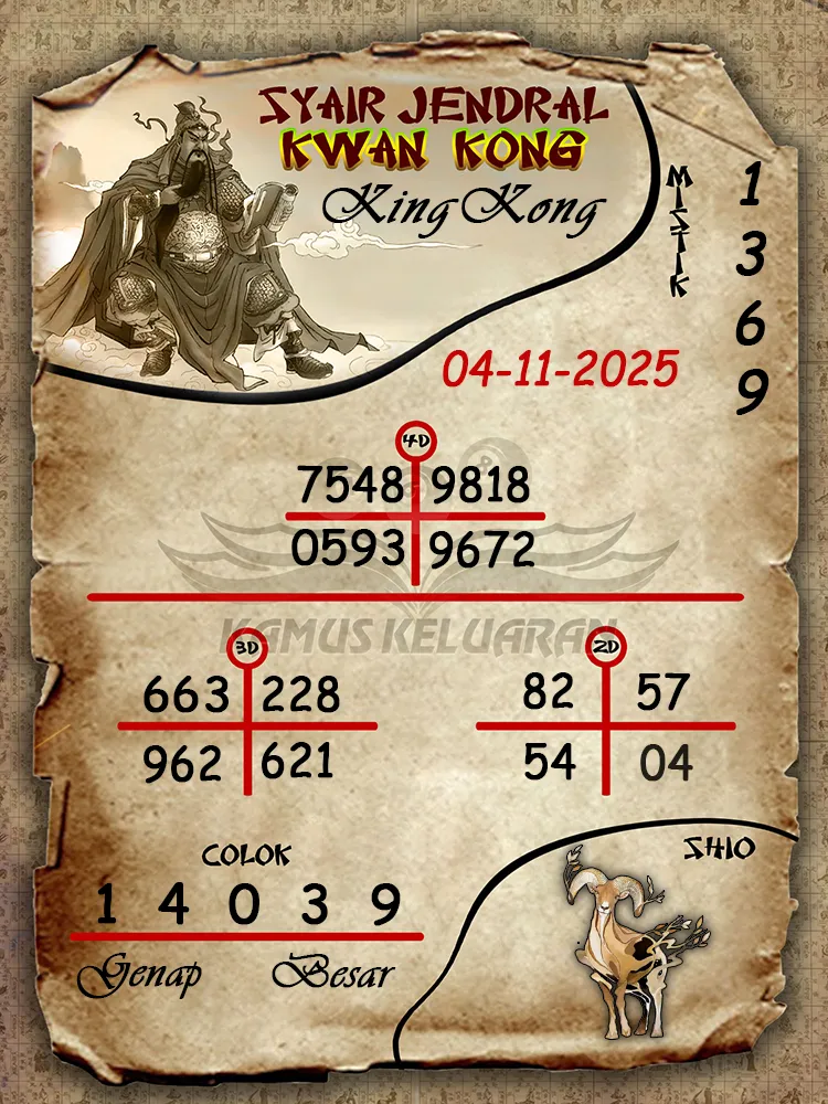 Syair Jendral Kwan Kong KingKong 04 11 2025