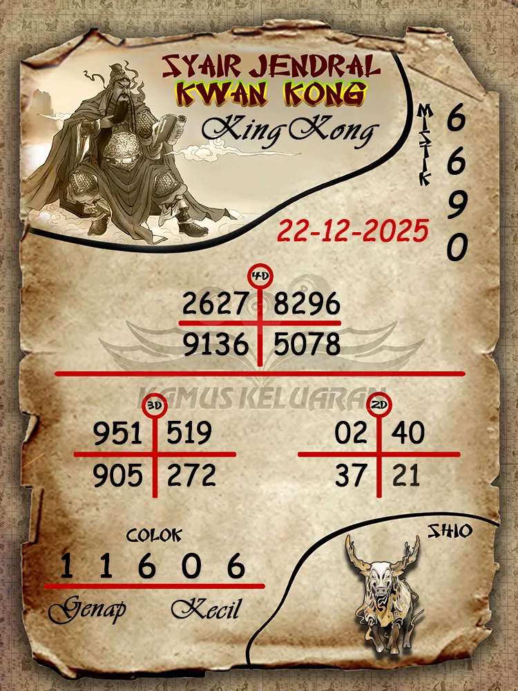 Syair Jendral Kwan Kong KingKong 22 12 2025