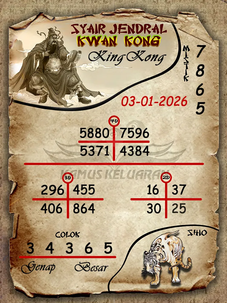 Syair Jendral Kwan Kong KingKong 03 01 2026