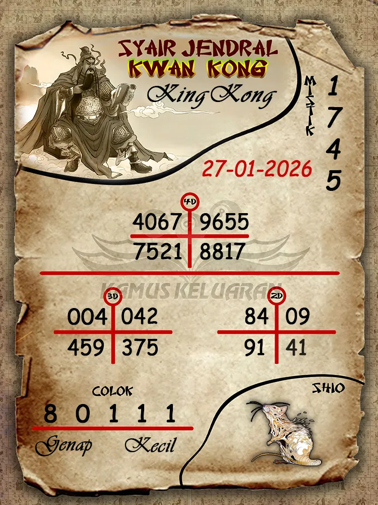 Syair Jendral Kwan Kong KingKong 27 01 2026