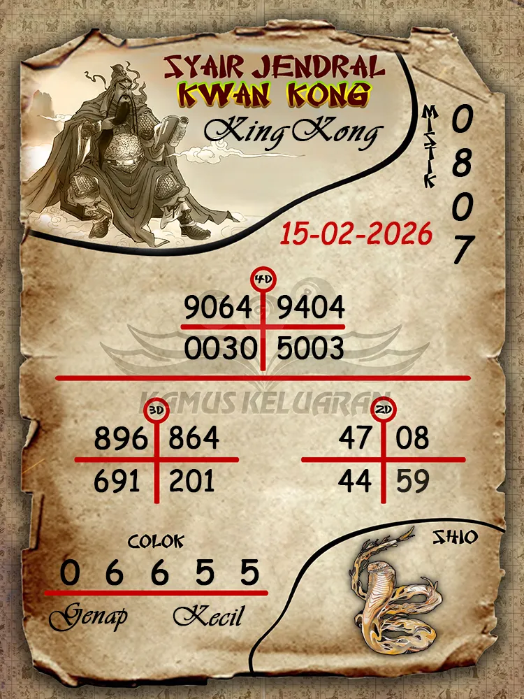 Syair Jendral Kwan Kong KingKong 15 02 2026