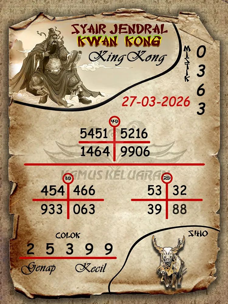 Syair Jendral Kwan Kong KingKong 27 03 2026