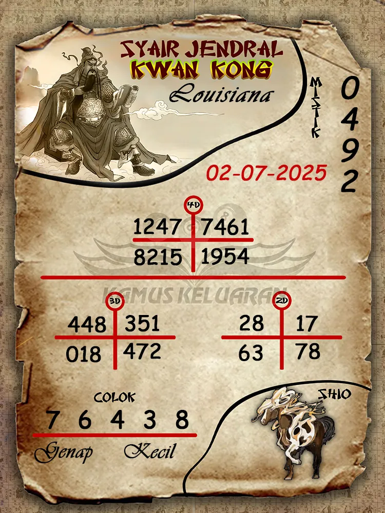 syair jendral kwan kong Louisiana 02 07 2025