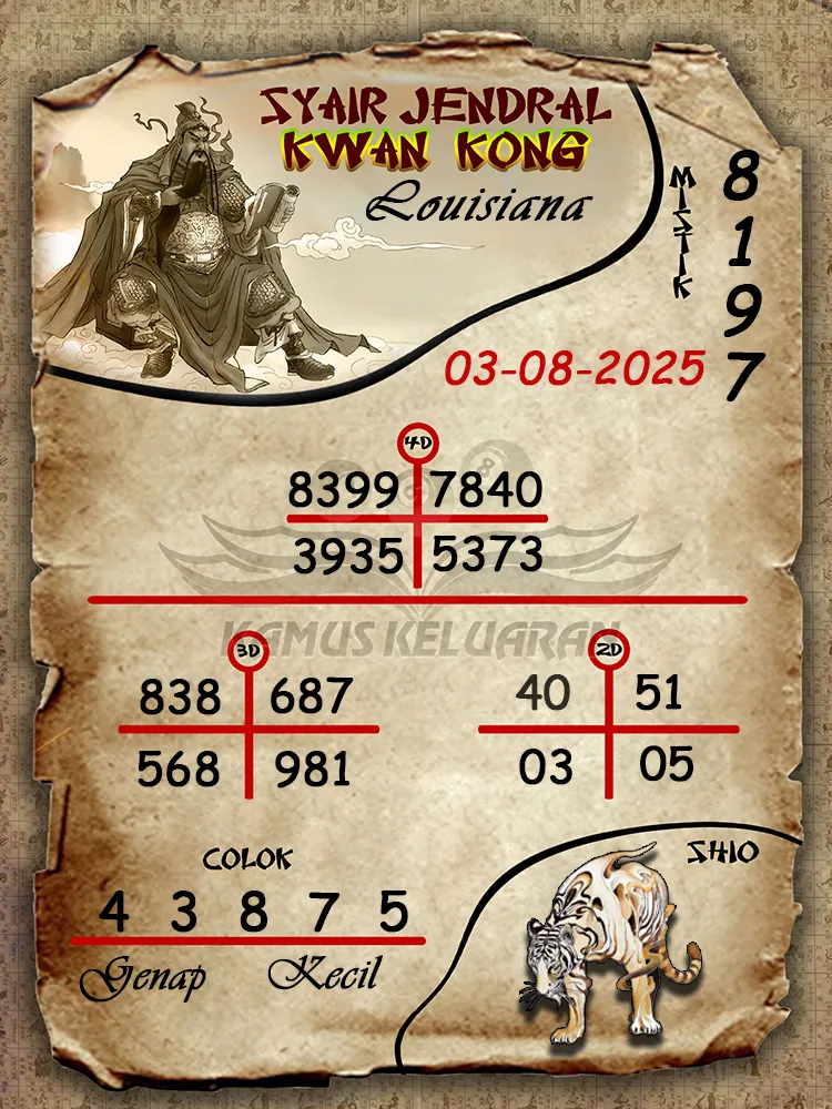 syair jendral kwan kong Louisiana 03 08 2025