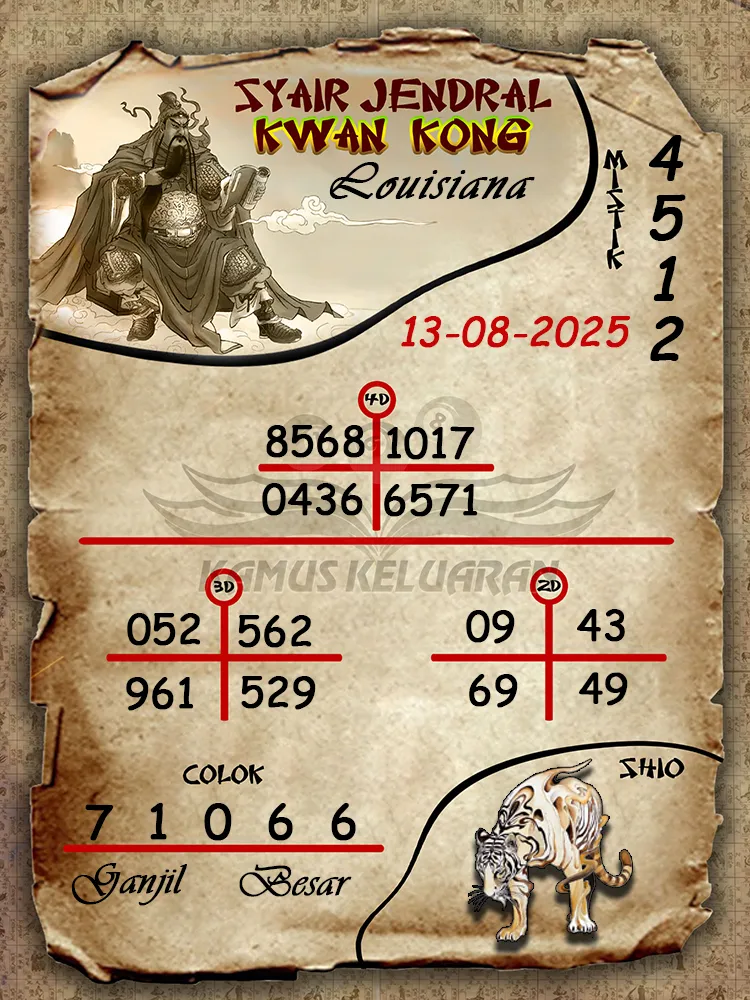 syair jendral kwan kong Louisiana 13 08 2025