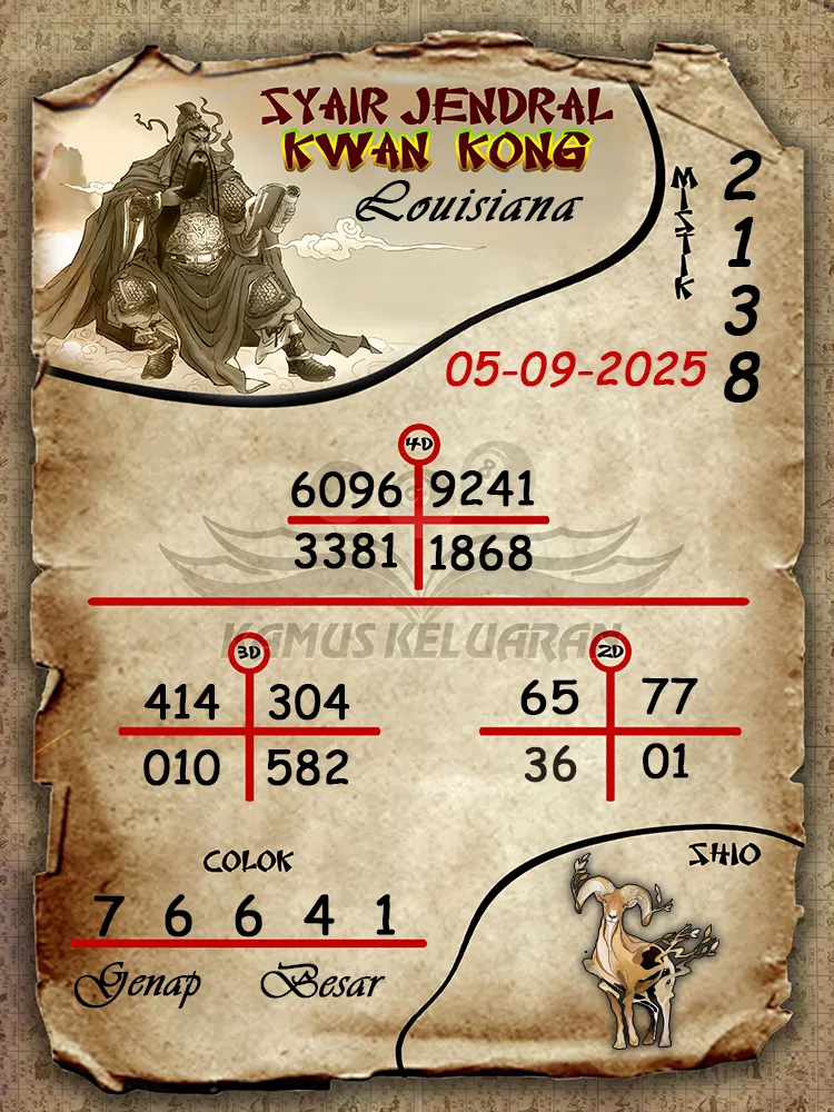syair jendral kwan kong Louisiana 05 09 2025