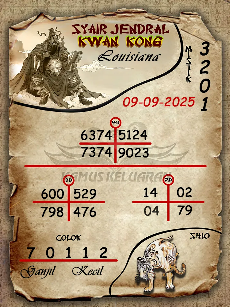 syair jendral kwan kong Louisiana 09 09 2025