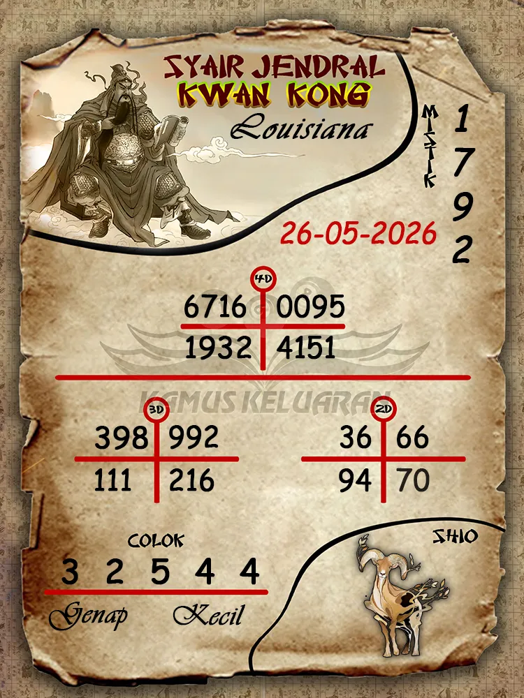 Syair Jendral Kwan Kong Louisiana 26 05 2026