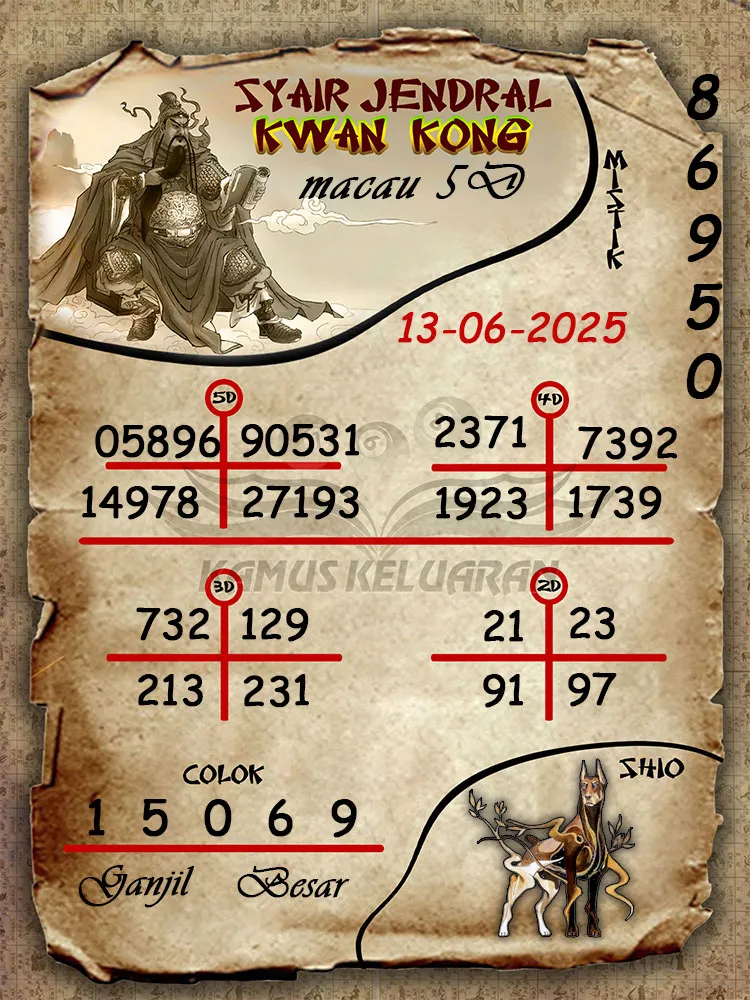 syair jendral kwan Macau 5D Lotto 13 06 2025