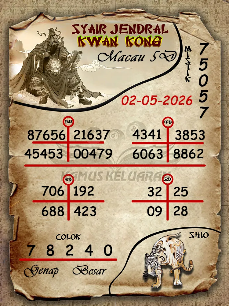 Syair Jendral Kwan Kong Toto Macau 5D 02 05 2026