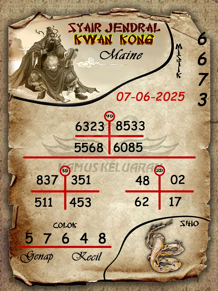 syair jendral kwan kong maine 07 06 2025