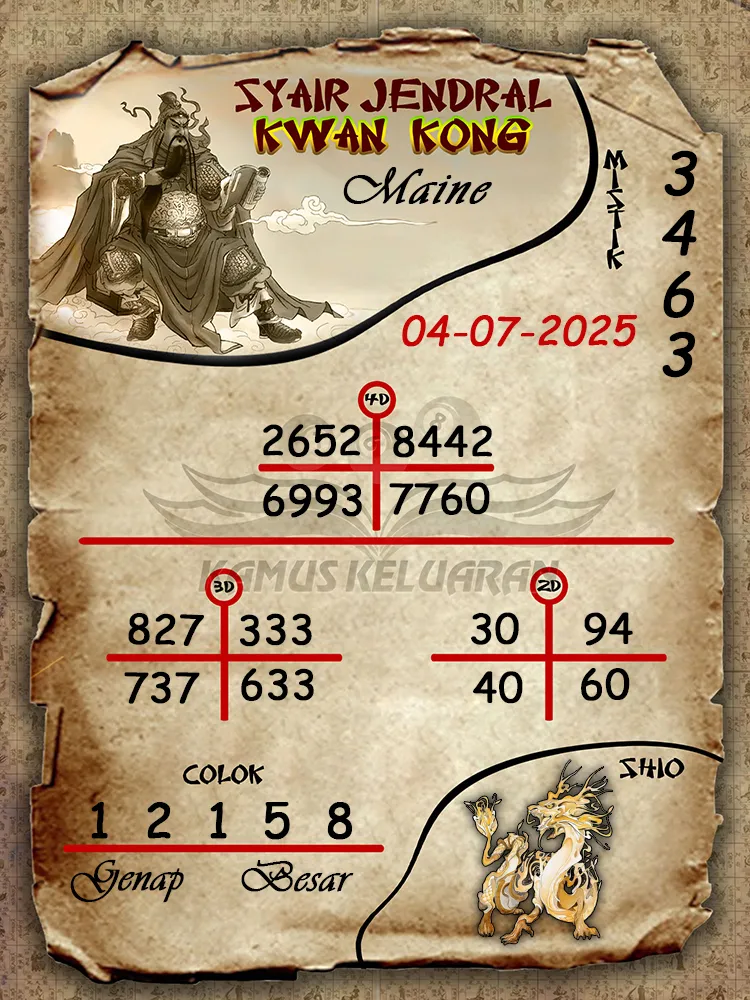 syair jendral kwan kong Maine 04 07 2025