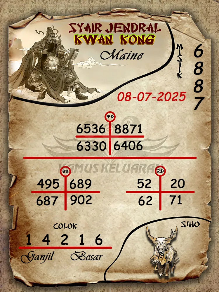 syair jendral kwan kong Maine 08 07 2025