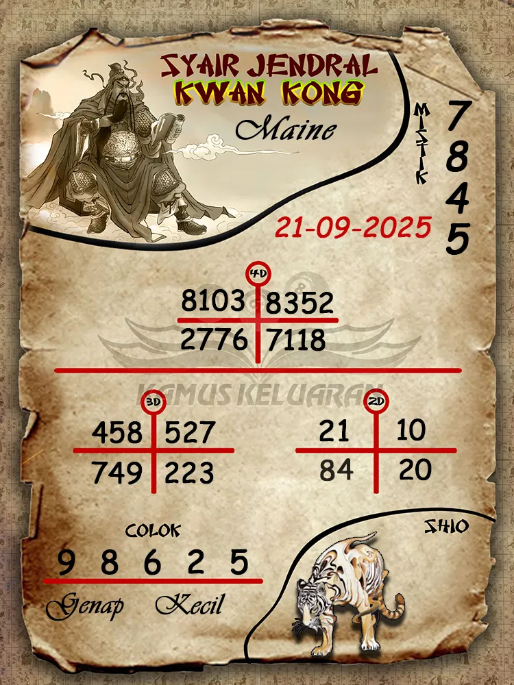 syair jendral kwan kong Maine 21 09 2025