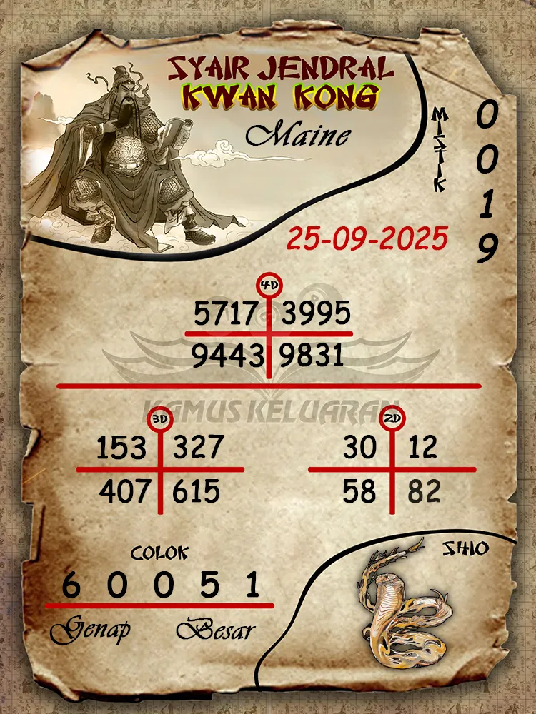 syair jendral kwan kong Maine 25 09 2025