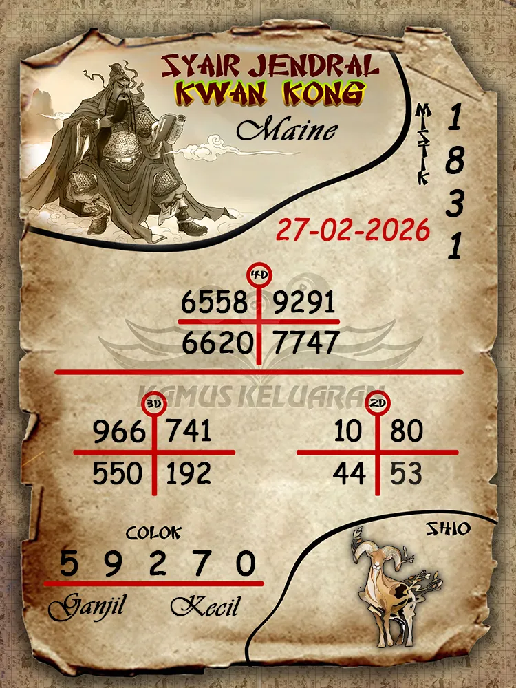 Syair Jendral Kwan Kong Maine 27 02 2026