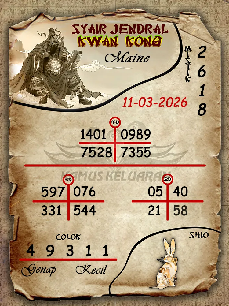 Syair Jendral Kwan Kong Maine 11 03 2026
