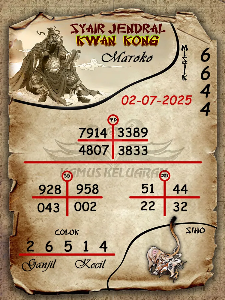 syair jendral kwan kong Maroko 02 07 2025