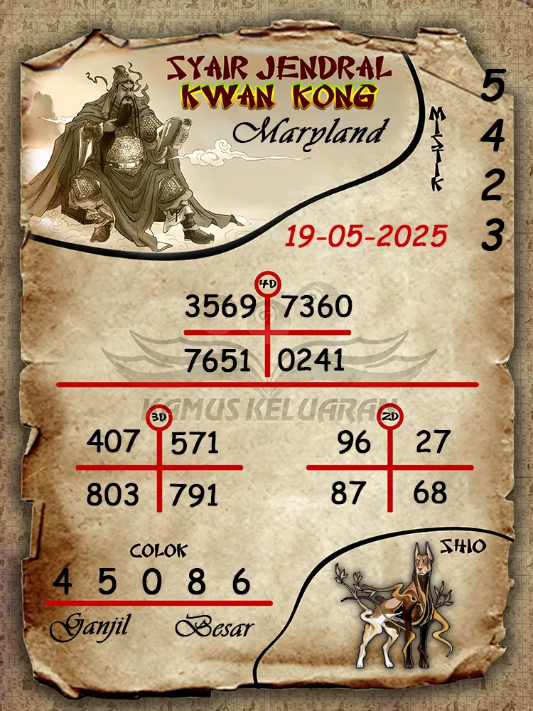 syair jendral kwan kong maryland 19 05 2025