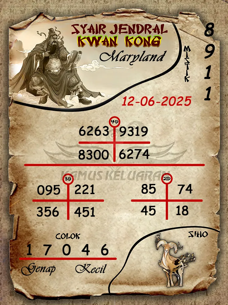 syair jendral kwan kong maryland 12 06 2025