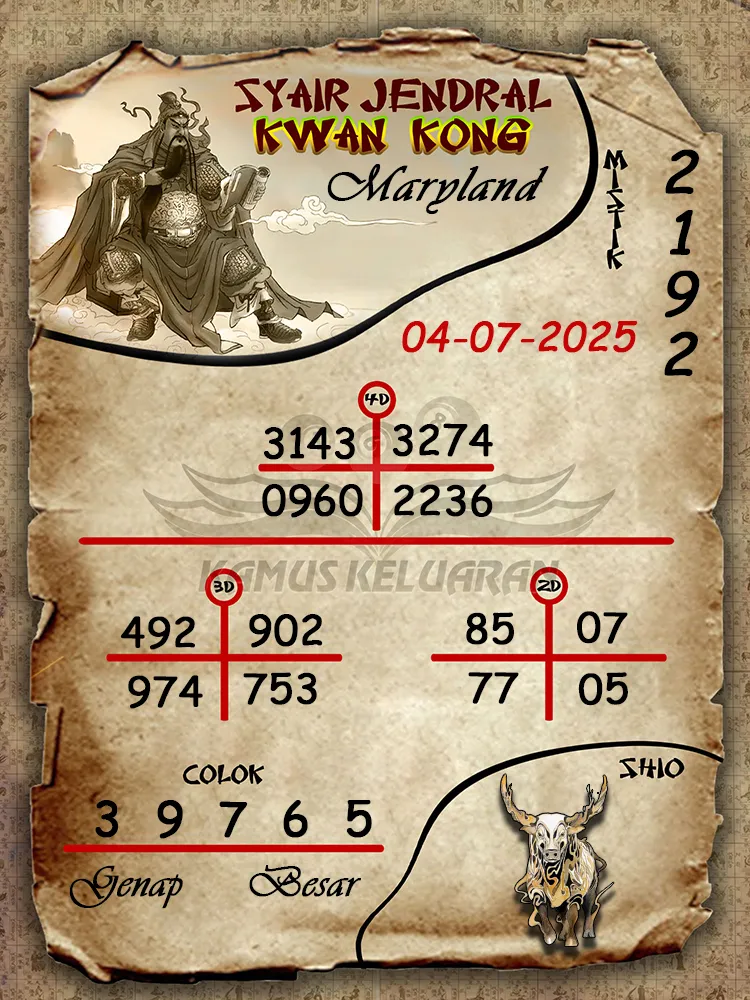 syair jendral kwan kong Maryland 04 07 2025