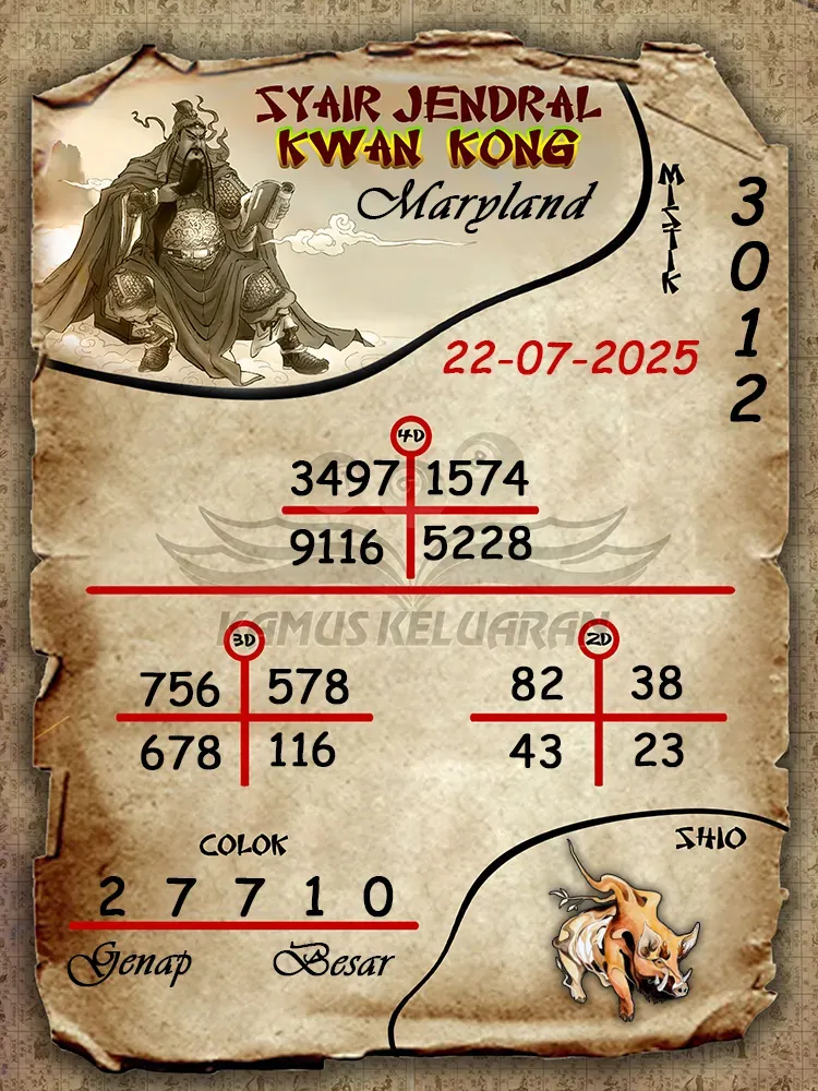 syair jendral kwan kong Maryland 22 07 2025
