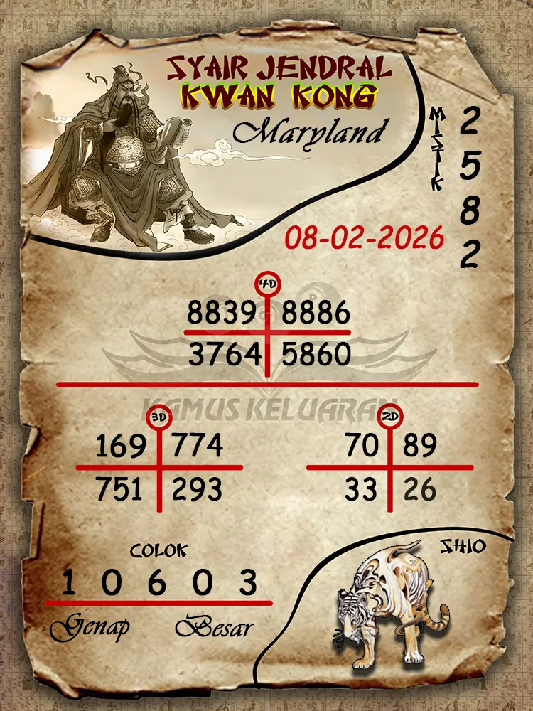 Syair Jendral Kwan Kong Maryland 08 02 2026
