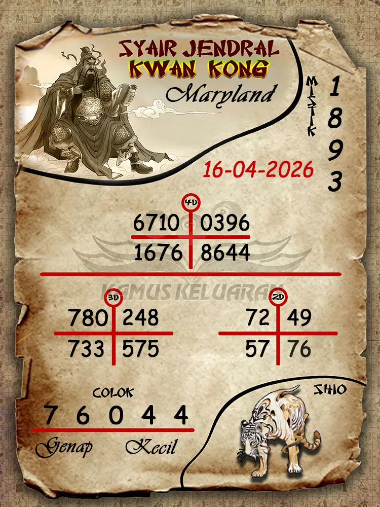 Syair Jendral Kwan Kong Maryland 16 04 2026