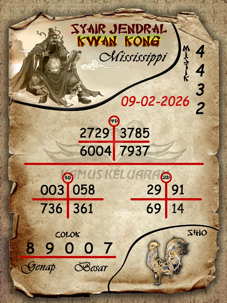 Syair Jendral Kwan Kong Mississippi 09 02 2026