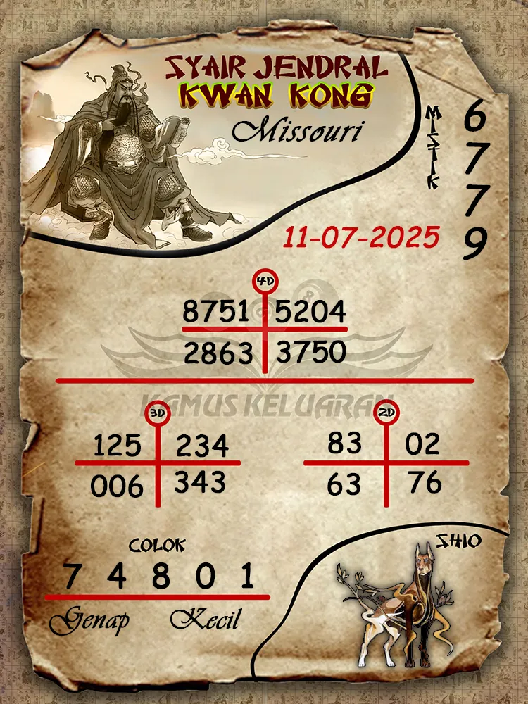 syair jendral kwan kong Missouri 11 07 2025