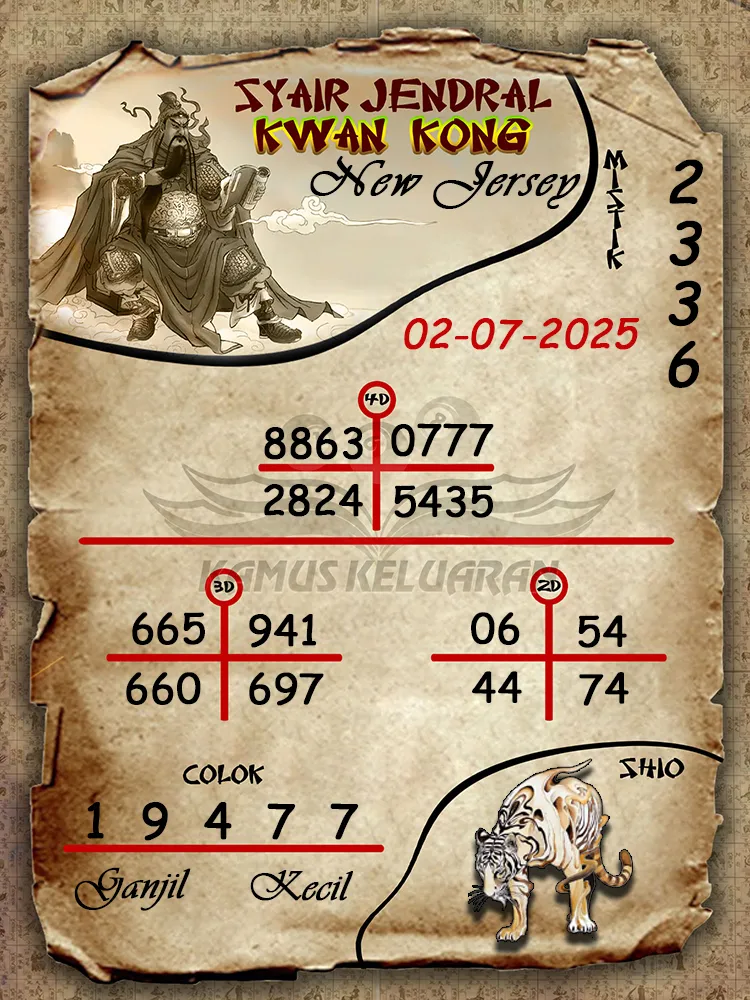 syair jendral kwan kong New Jersey 02 07 2025
