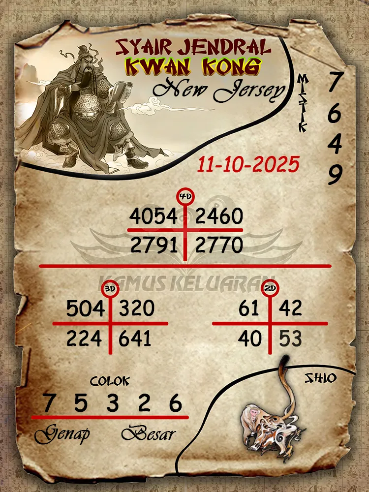 Syair Jendral Kwan Kong New Jersey 11 10 2025