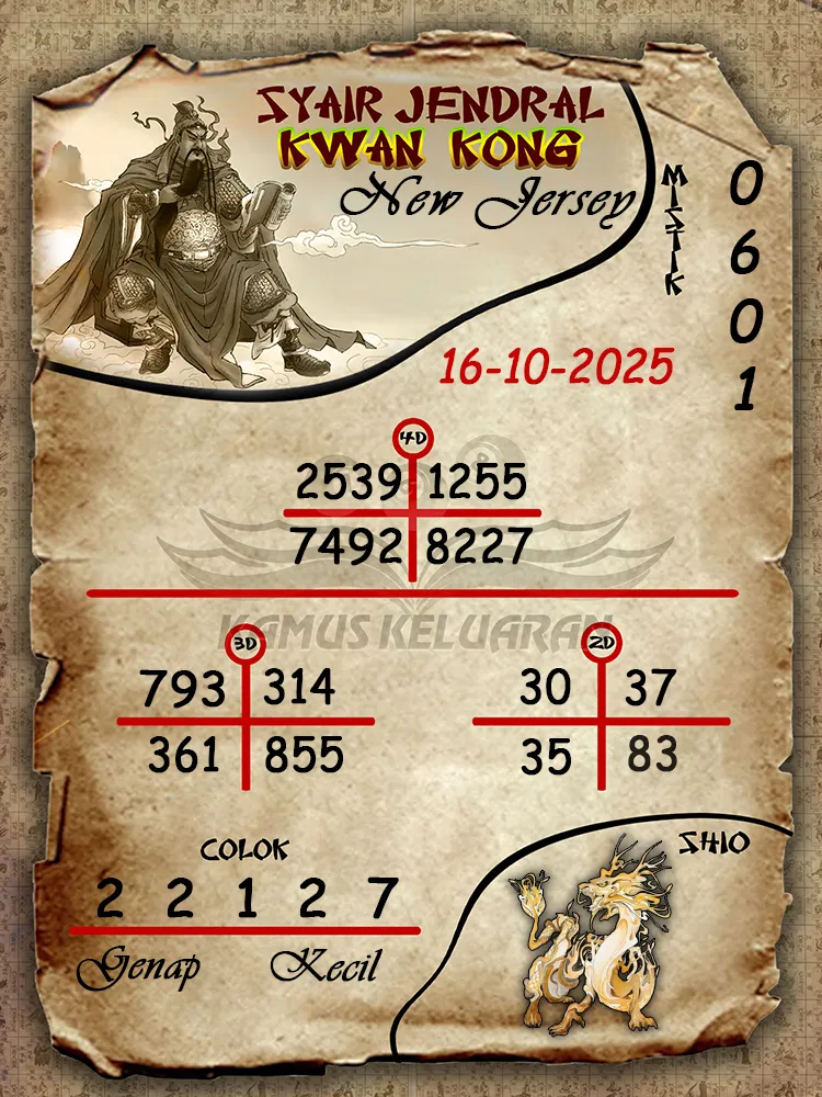 Syair Jendral Kwan Kong New Jersey 16 10 2025