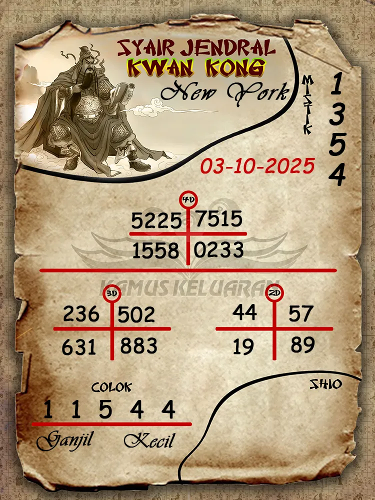 Syair jendral kwan kong New York 03 10 2025