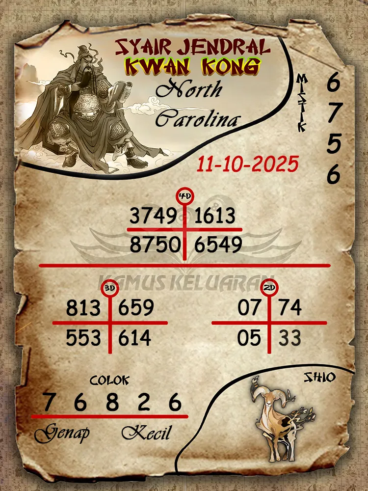 Syair Jendral Kwan Kong North Carolina 11 10 2025