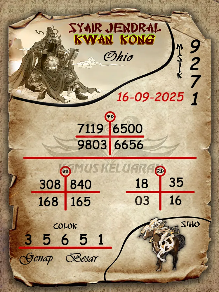 syair jendral kwan kong Ohio 16 09 2025