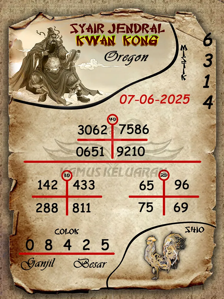 syair jendral kwan kong oregon 07 06 2025