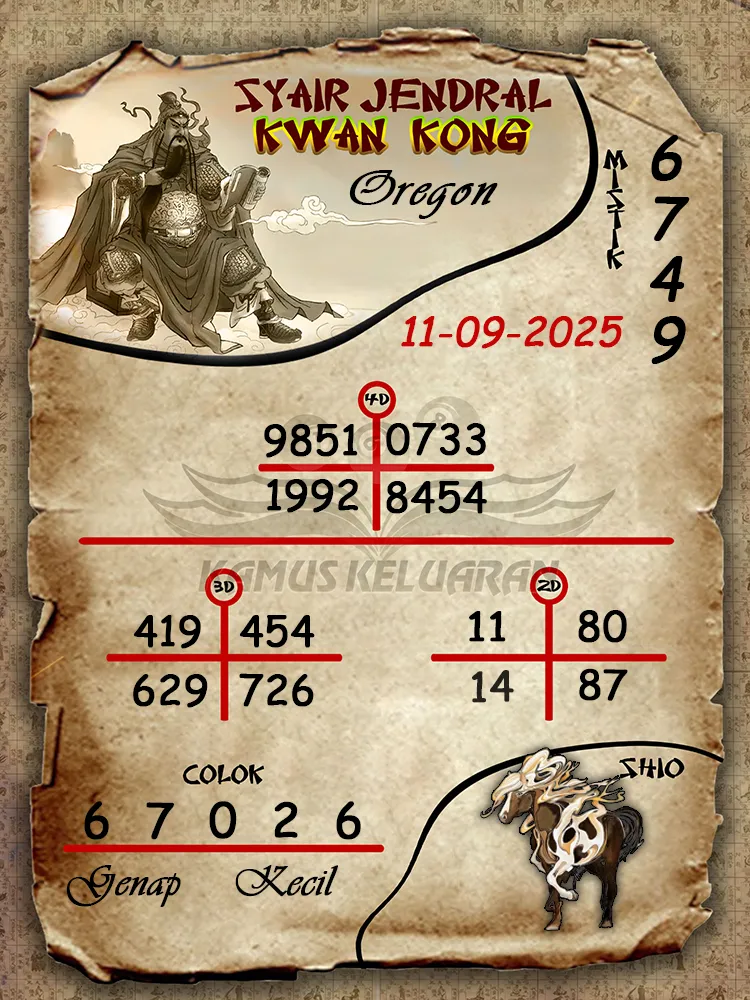 syair jendral kwan kong Oregon 11 09 2025