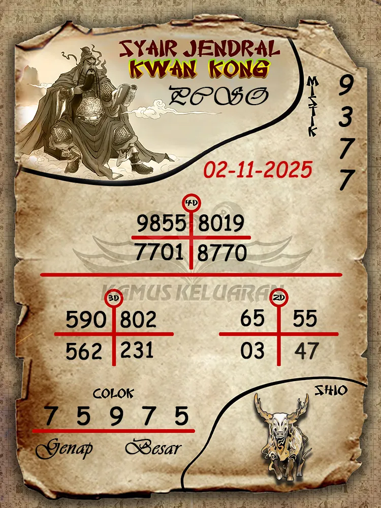 Syair Jendral Kwan Kong PCSO 02 11 2025